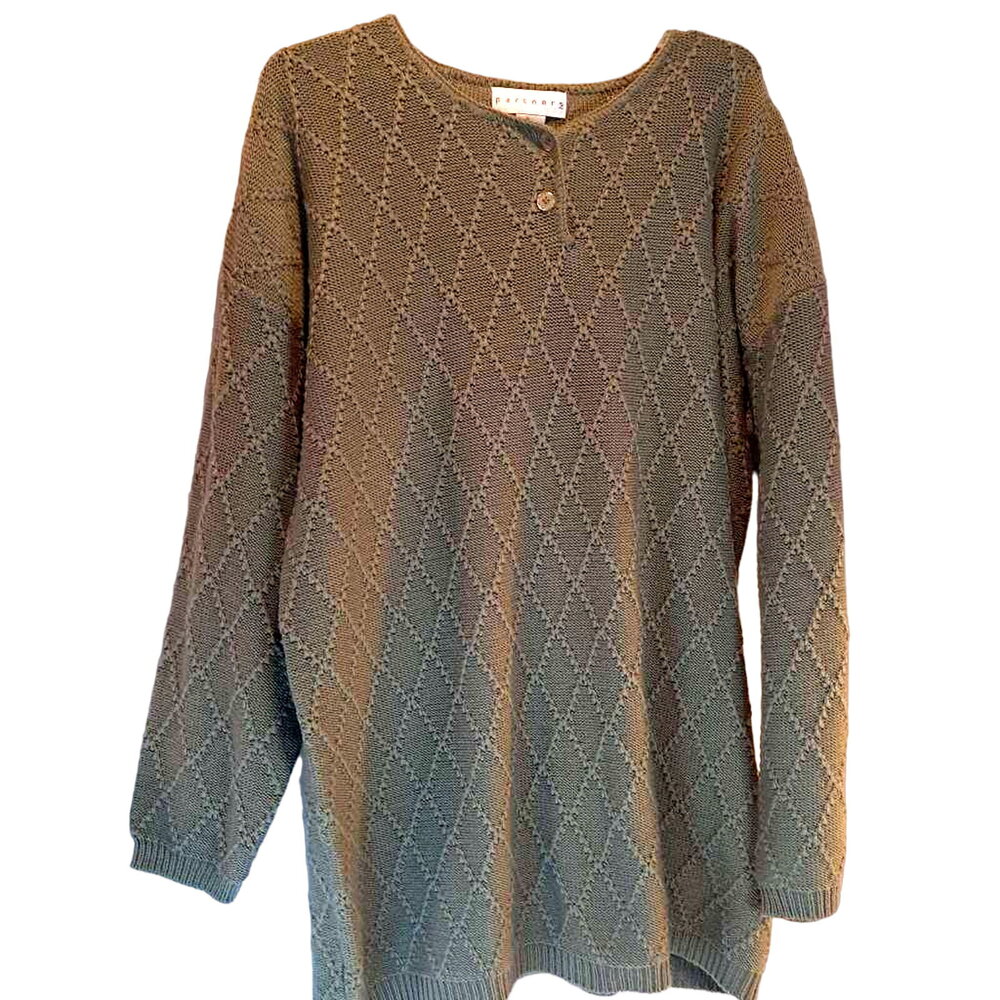 Partners Women's Pullover Sweater Green Long Sleeve Jewel Neck Tight Knit XL